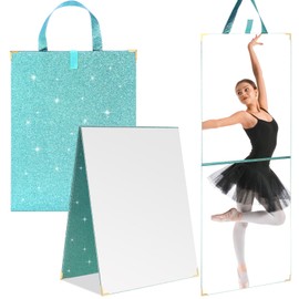 Colingmill Frameless Foldable Glitter Backstage Mirror with Handle 33.5 x 13.5 Inch Glitter Folding Hanging Mirror Rectangular for Travel Dance Bag Home Fitness Spa Gift for Dancers(Green)