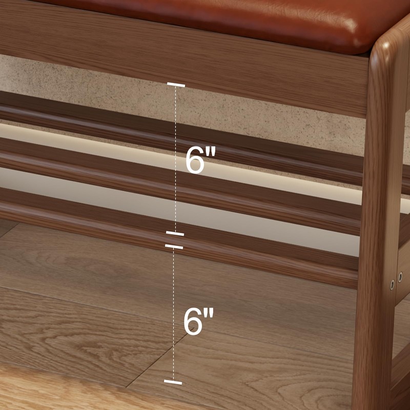 Shoe Rack Bench with Leather Cushion,2 Tiers Shoe Bench with