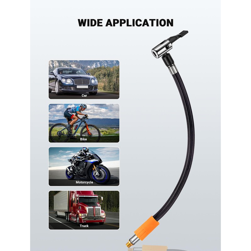 LUMITECO Tire Inflator Hose Adapter with 360-Degree Swivel Tire Air