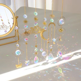 Sun Catcher, Crystal Window, Pack of 6, Lotus Beads Pendant Decoration, Hanging Window Decoration, Crystal Sun Catcher, Crystal Rainbow Sun Catcher, Rainbow Crystal Pendant, Home/Garden Decoration
