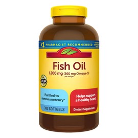 Fish Oil 1200mg, Omega-3, 300 Softgels, Fish Oil for Healthy Heart Support, 150 Day Supply
