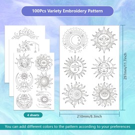 GLOBLELAND 4 Sheets Sun and Moon Pattern Water Soluble Hand Sewing Stabilizers for Fabric Embroidery Stitch Practice Embroidery Stickers Wash Away Stabilizers for Embroidery Beginners Lovers