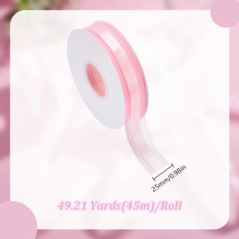 HOBBIESAY 45m Pink Sheer Wired Ribbon with Satin Stripe 2.5cm Wide Organza Chiffon Ribbon for Bow Making Gift Wrapping Wedding Decor Flower Bouquet Crafts