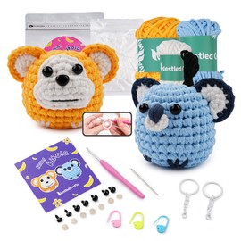 Jadeshay - Kit de ganchillo para principiantes, 2 unidades, Kit de animales de ganchillo de Mono y Koala Amigurumi para adultos y niños para principiantes, tutoriales en video paso a paso