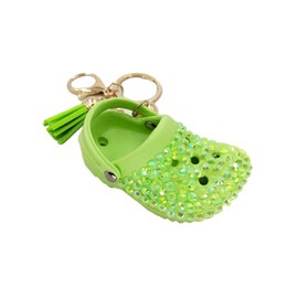 Cute Mini Shoe Charm Keyring Keychains Bling Bling Rhinestone Imitation Shoe Keychain for Women Men Funny Key Accessory Bag Decoration-Green