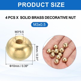 PATIKIL M3x10mm Thread Cap Nuts Knob, 4pcs Brass Ball Lamp Decoration Screw Caps Nut Cover Nut for Furniture Lighting or DIY Project