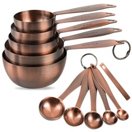 Copper Plated Measuring Cups and Spoons Set,With 5 Copper Measuring Cups and 5 Copper Measuring Spoons and Measure Ingredient Leveler and Rings(copper)