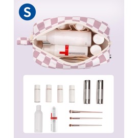 Narwey Makeup Bag Travel Cosmetic Organizer Toiletry Make Up Bags for Women, Z-Dusty Rose Checkerboard, Small