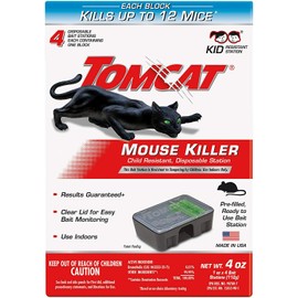 Tomcat Mouse Killer Child Resistant, Disposable Station, 4 Pre-Filled Ready-To-Use Bait Stations