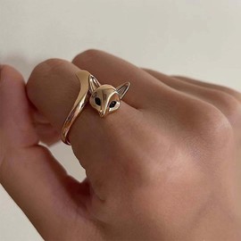Cybche Vintage Cute Animal Fox Ring Gold Lovely Fox Tail Finger Ring Adjustable Knuckle Stacking Open Rings Jewelry for Women