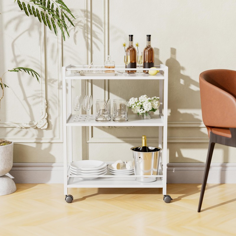 HITNET White Bar Cart, Home Bar Serving Cart, Kitchen Trolley