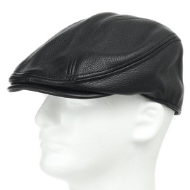 ULTRAFINO Stockton Driving Classic Leather Ivy Flat Caps Hat Newsboy Stylish Black X-Large