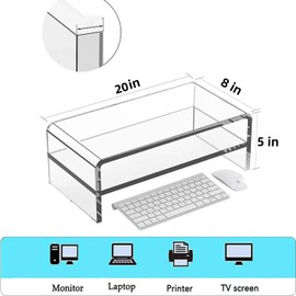 Wymexen Acrylic Monitor Stand, 2 Tier Computer Monitor Stand Riser，20 inch Acrylic Computer Monitor Stand Riser for iMac, PC, Desktop, Laptop, TV Screen with Extra Storage Space Home Office (20in)
