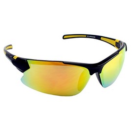 Optic Edge Ricochet Wraparound Sports & Motorcycle Sunglasses for Men or Women Black Semi-Rimless Frame w/Dielectric Orange Mirror Lens