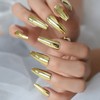Coffin Medium Uv Gel Reusable Fingernails Glossy Soild Color Golden