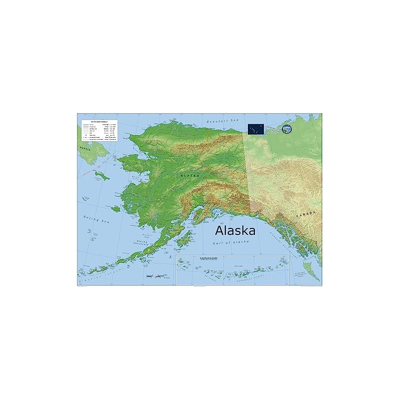 Alaska Physical State Map - 23.3 x 16.5 Inches -