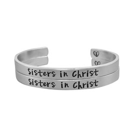 Sisters in Christ - Hand Stamped Aluminum Cuff Bracelets Set of 2, The Church Sisters Bracelets, Religious Jewelry, Cross Heart Bracelets