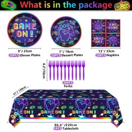 Video Game Birthday Decorations Serve 20 - 81Pcs Plates Napkins Tablecloth Forks Set for Boys Game Gaming Controller Party Supplies