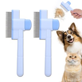 Gjinxi Flea Comb for Cats, 2 Pcs Cat Combs Self-Cleaning Cat Grooming Brush with Stainless Steel Teeth Fine Tooth Comb for Long and Short Hair