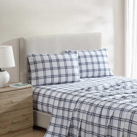 Nautica - Queen Bed Sheets, Lightweight Cotton Percale Bedding Set with Matching Pillowcases, Crisp & Cool, Oeko-Tex Certified (Ryan Cove Plaid Blue)