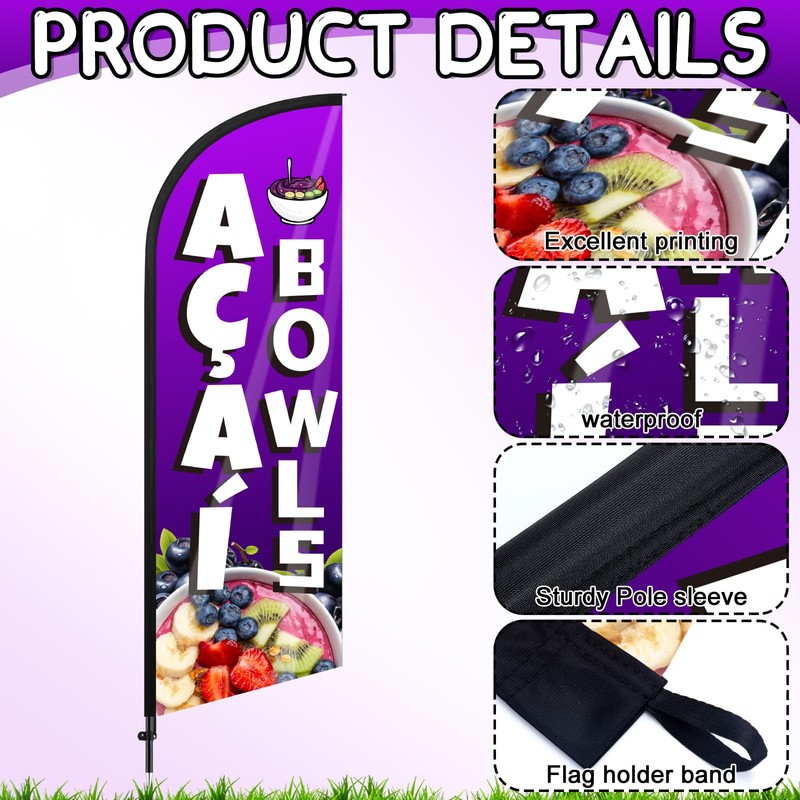Remagr Acai Bowls Feather Flag 7 ft Advertising Swooper Flag