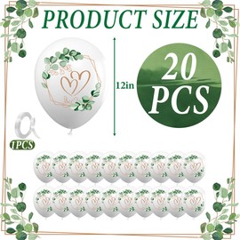 Pack of 20 Wedding Balloons, 12 Inch Heart Balloons Wedding, Hearts Eucalyptus Wedding Balloons, White, Wedding Decoration Balloons, for Marriage Proposal, Engagement, Wedding Decoration