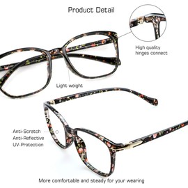 VisionGlobal Blue Light Blocking Glasses for Women, Anti Eyestrain, Computer Reading, TV Glasses, Stylish Square Frame, Anti Glare(Floral,+2.25 Magnification)