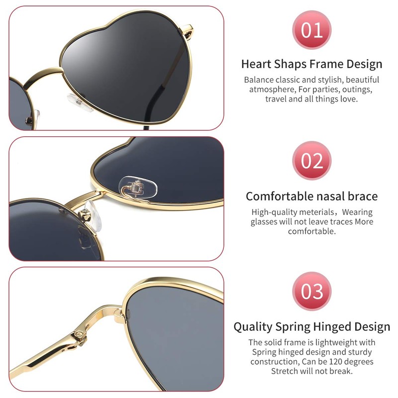 Dollger Sunglasses Womens Heart Shaped Sunglasses Thin Metal Frame Lovely