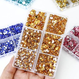 Briskbloom 10000PCS Topaz Rhinestones for Crafts Shoes Clothes Tumblers, Gold Yellow Flatback Rhinestone for Nails Body Face Art, Mixed 2/3/4/5/6mm Glue Fix Rhinestone Gems