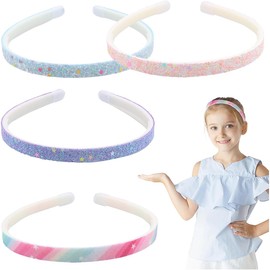 OQKAHIV Girls Glitter Headband Set - 4 Pieces Non-Slip Plastic Headbands with Teeth, Rainbow Bling and Cute Design Hair Accessories for Little Girls
