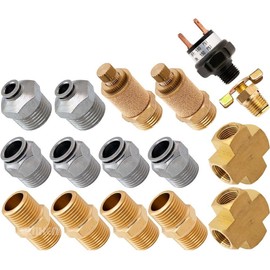 Vixen Air Set of Fittings for Four 1/2" NPT Air Valves Using 1/2" and 1/4" OD Air Lines, Pressure Switch Included VXK1237
