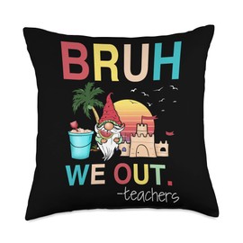 Hello Summer, Beach Gnome End Of School Teacher Co Cute End of School Year Summer Bruh We Out Teachers Throw Pillow, 18x18, Multicolor