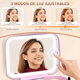 Lukovee Cosmetiquera de Maquillaje con Espejo LED 3 Modes, Estuche Portátil de Maquillaje con Bolsa para Brochas, Neceser de Viaje con Divisores Desmo