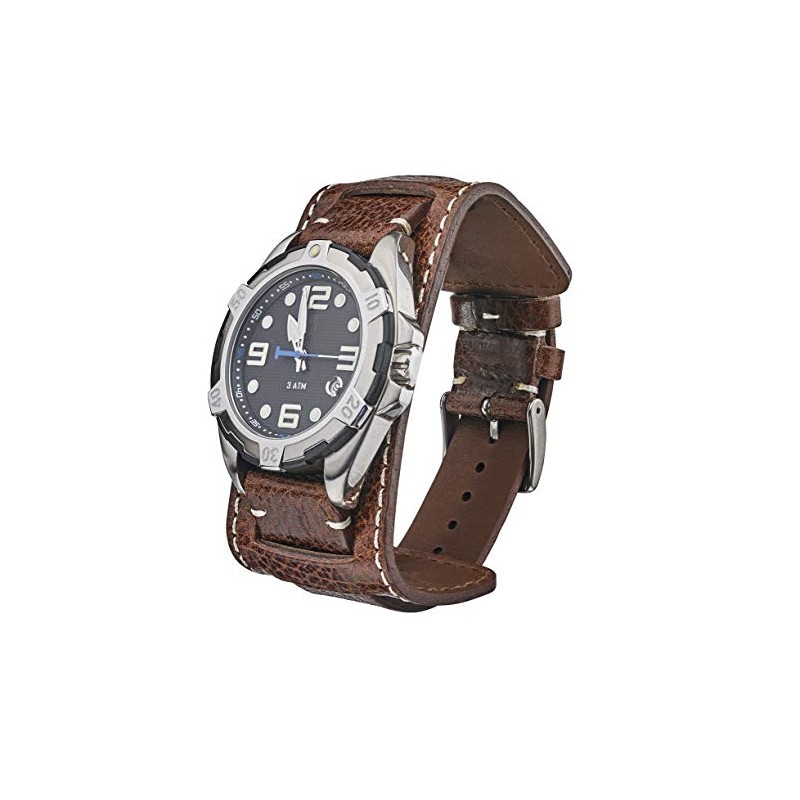 ALPINE Genuine Vintage Leather Cuff Watch Strap - Black, Brown,