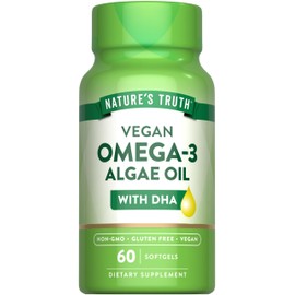 Suplemento vegano de omega 3 de Natures Truth  60 cápsulas blandas  Fórmula de aceite de algas con DHA  Suplemento sin OGM y sin gluten               