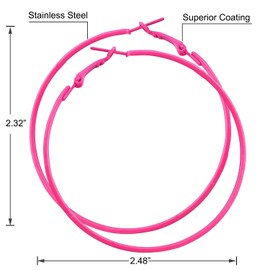 Big Hoop Earrings for Women 60MM Hot Pink Stainless Steel Hoops 80s 90s Large Retro Neon Earrings Party Dangle Earrings Accessories
