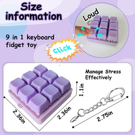 Keyboard Fidget Toy, Keyboard Fidget Keychain 9-in-1 Keyboard Decompression Button Finger Clicker Toys Stress Relief Fidget Gifts (Purple)