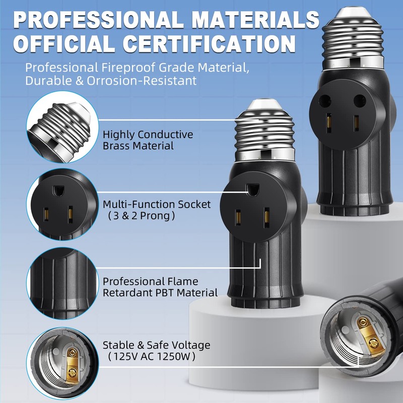 Light Socket to Plug Adapter (3 Pack), Light Bulb Outlet