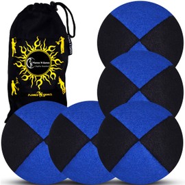 Flames 'N Games 5x Pro Thud Juggling Balls (SUEDE) Professional Juggling Balls Set of 5 + Travel Bag! (Black/Blue)