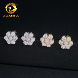 Ready Shipping Moissanite Earrings Screw Back Flower Stud Earrings 925 Silver Hip Hop Earring for Men and WomenSize: 8mm, Color: Silver
