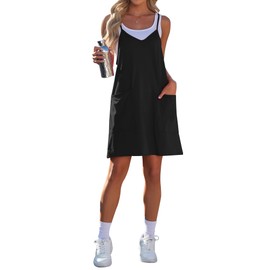 AUSELILY Womens Summer Dress 2025 Sleeveless Casual Mini Dress Spaghetti Strap Short Dresses with Pockets Black S