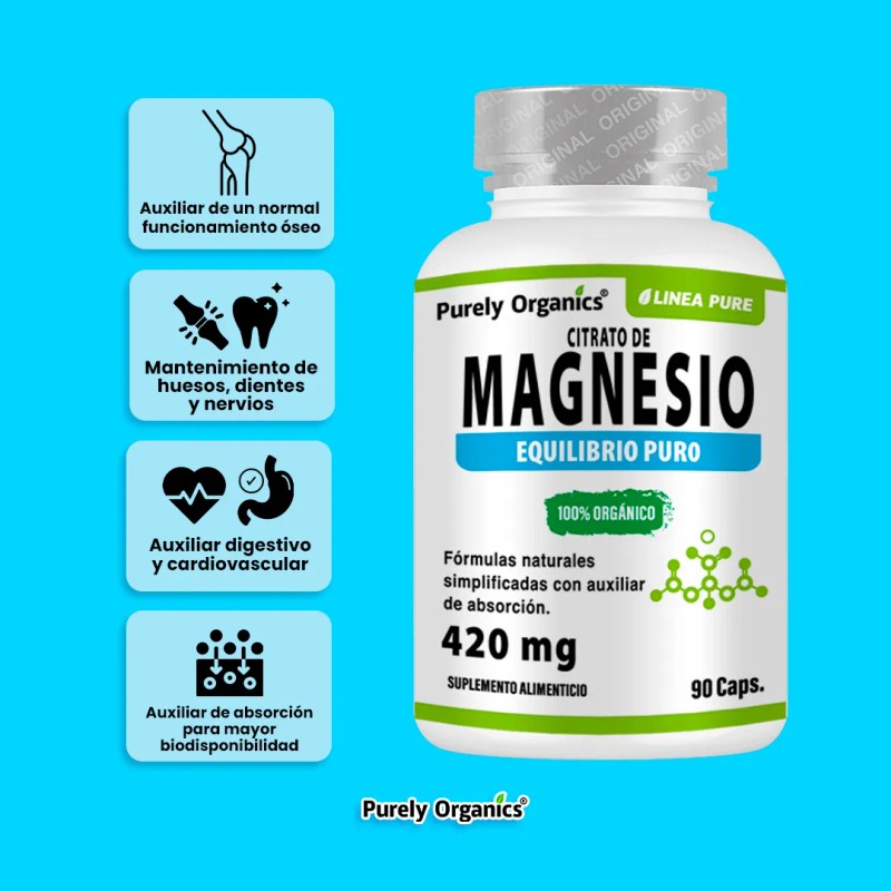 Citrato De Magnesio, 90 Cpsulas. Purely Organics. Sin Sabor