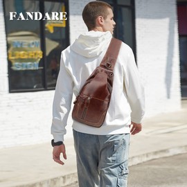 FANDARE Retro Sling Bags Mens Leather Shoulder Packs Unbalance Backpacks Women Chest Pack Waterproof Crossbody Bags Multipurpose Daypacks for Business Commuter Outdoor Travel Hiking Daypacks Brown