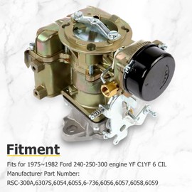AUXMART Carburetor for Carter YF Type Fits for Ford 240 250 300 YF C1YF 6 Cylinder CIL Engine 1975-1982 D5TZ9510AG