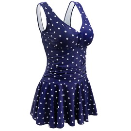 AONTUS Plus Size Bathing Suits Polka Dot Swimsuits for Women Cover Ups One Piece Swim Dresses Swimwear