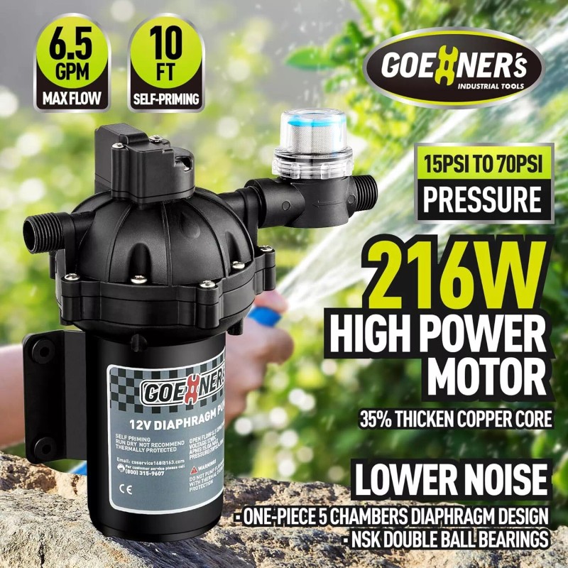 GOEHNER'S RV Fresh 12V DC Water Pump 6.5GPM 70PSI Five