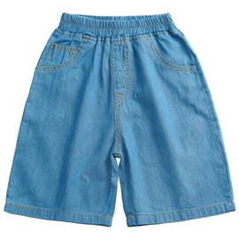 Happy Cherry Jeans Shorts Kids Boys Girls Cargo Shorts Made of Tencel Summer Cotton Jeans Elastic Waist Sports Shorts 3-13 Years, Blue-03