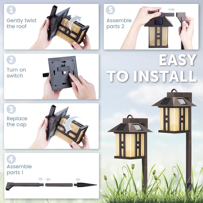 GIGALUMI Japanese Decor Solar Lights for Outside, Pathway Lights 4