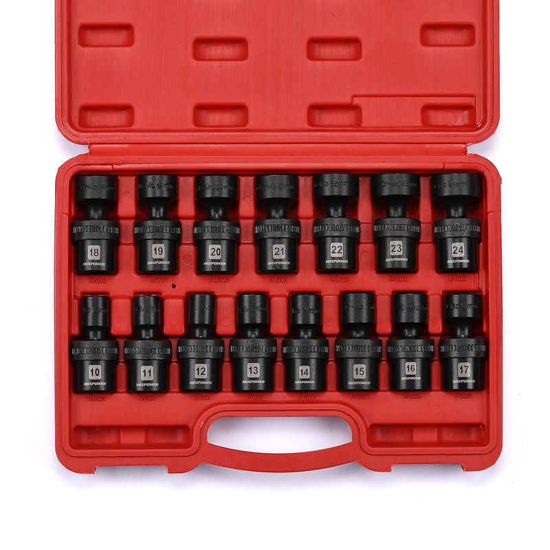 MIXPOWER 15-piece 1/2" Drive Shallow Universal Impact Socket Set, 6