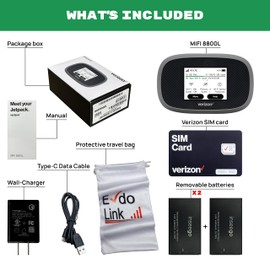 Verizon Wireless Jetpack Inseego MiFi 8800L | Free VPN Mobile Hotspot for Travel | 4G Mobile Portable WiFi | Unlocked Globally | Near 5G Speed up to 1200 Mbps | EVDO-LINK Bundle - Verizon Sim Card